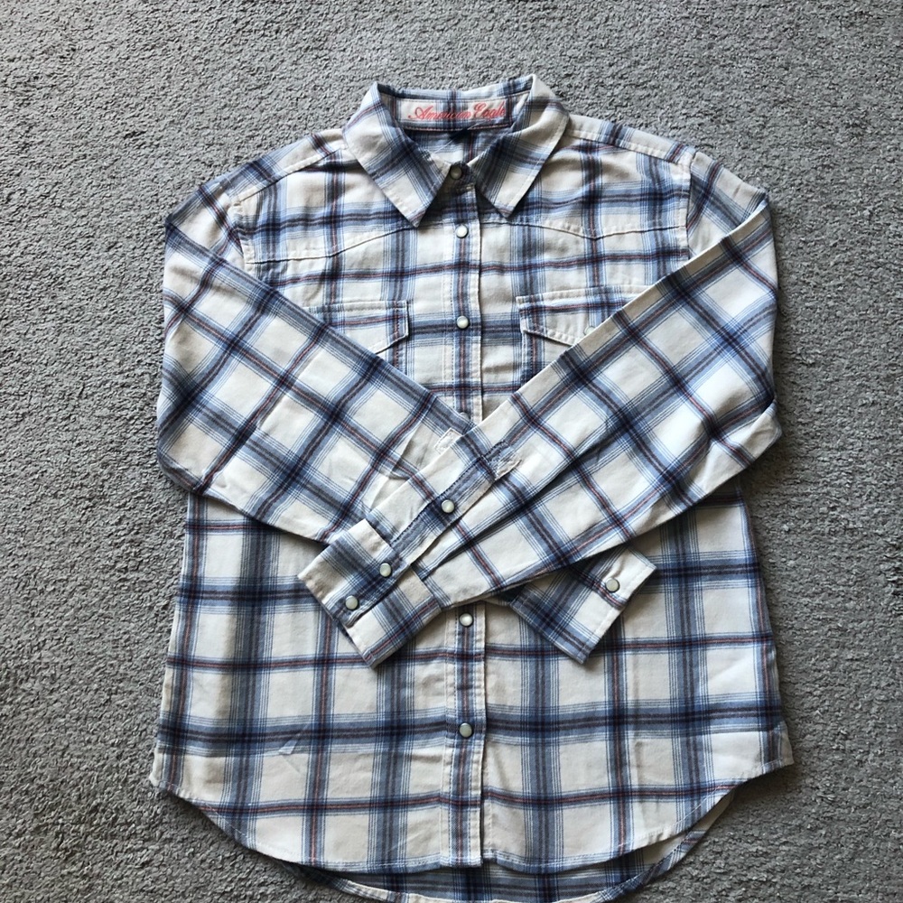 American Eagle Outfitters Cream & Blue Plaid Button-Down Shirt.NWOT.